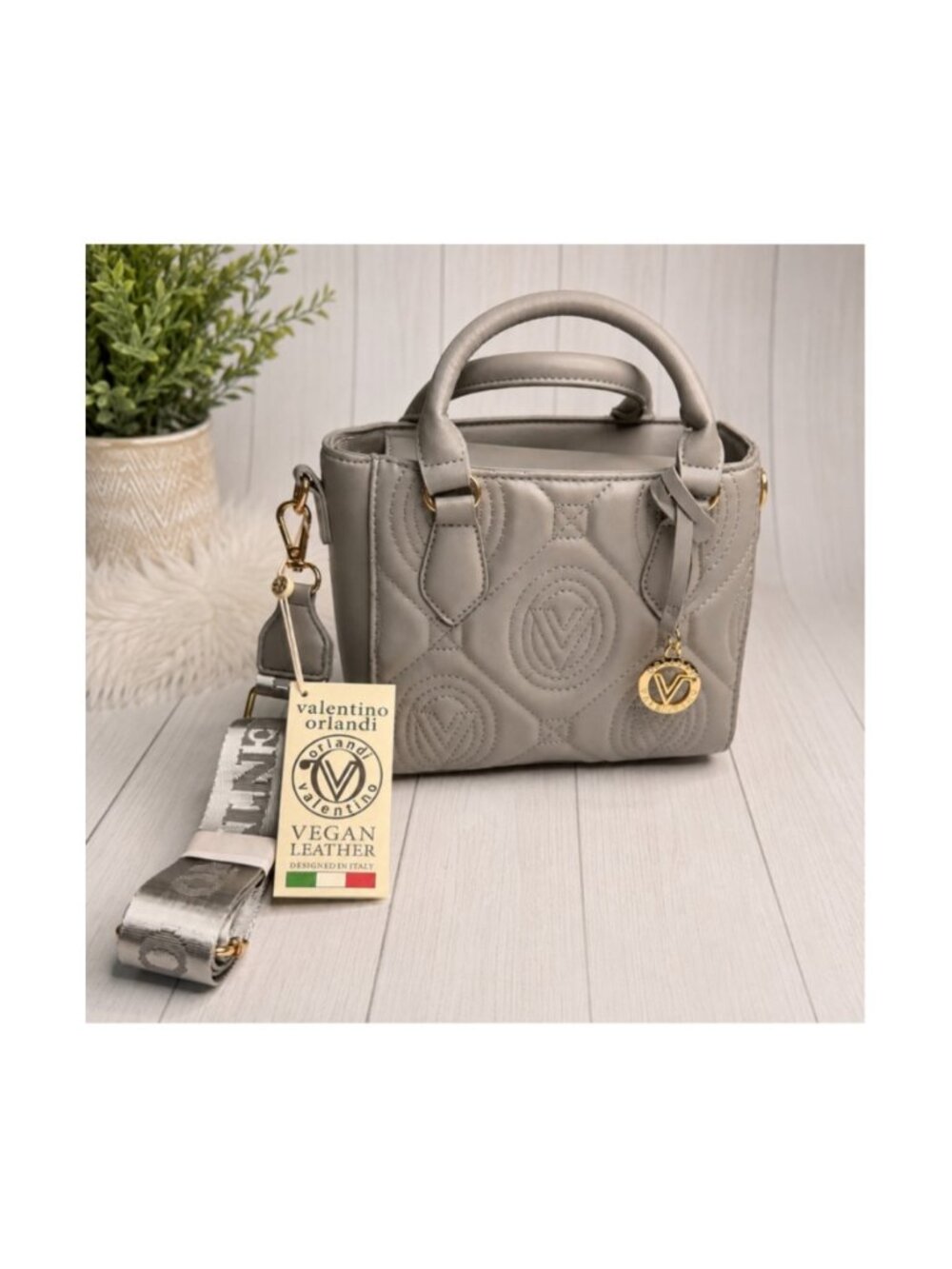 Valentino Orlandi V-2013 Light Grey Quilted Convertible Tote Crossbody One Size